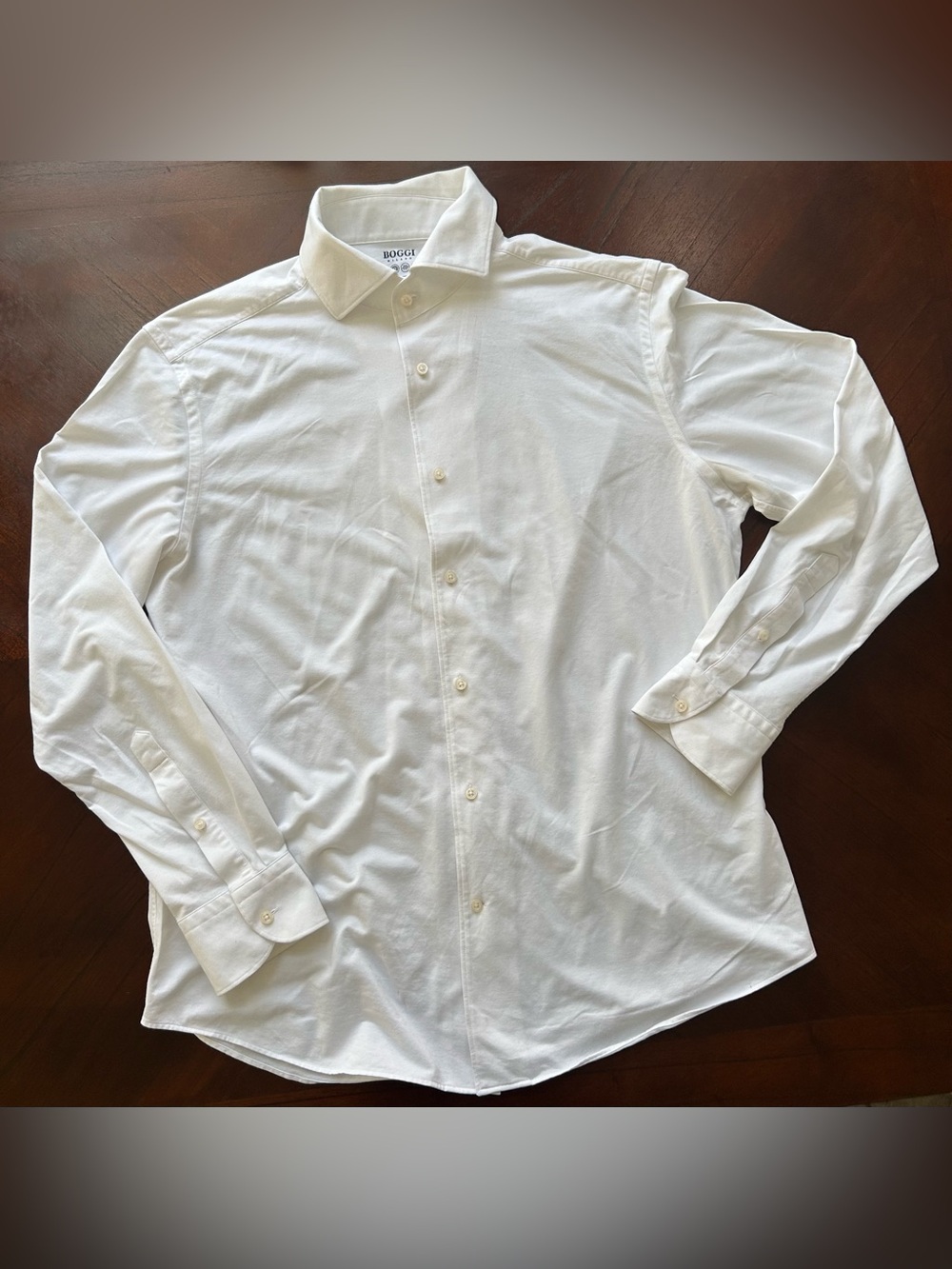 Boggi Milano White Long-Sleeve Dress Shirt size L